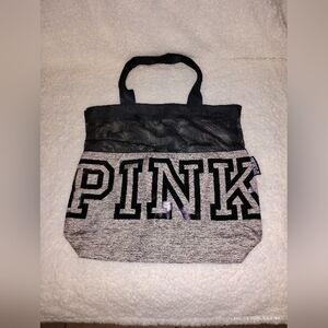 "PINK" VICTORIA'S SECRET GRAY AND BLACK MEDIUM TOTE BAG